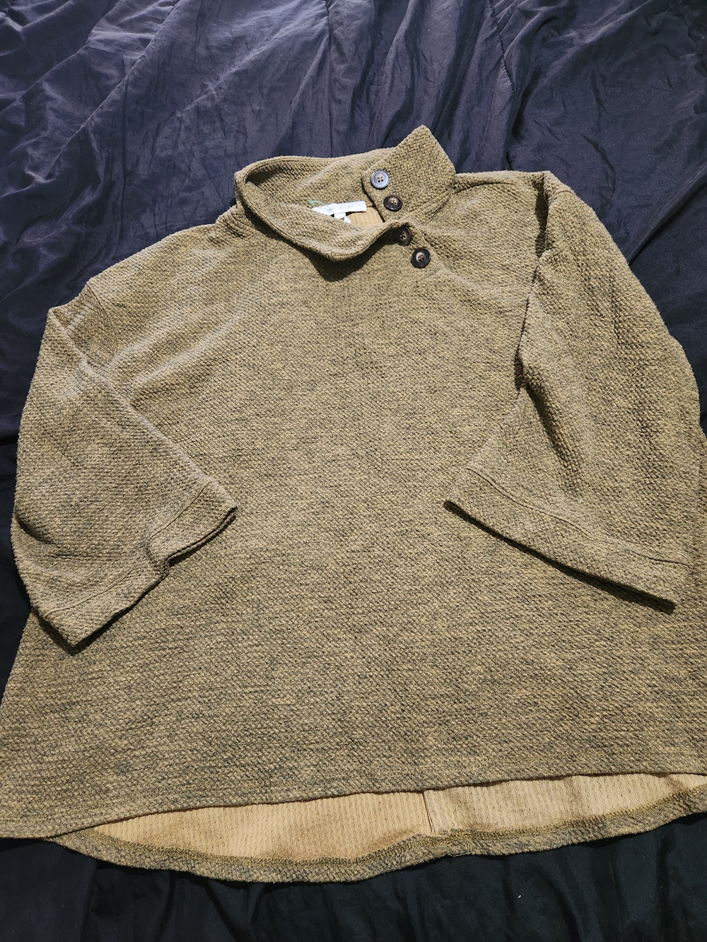 Eri & Ali Meyer Pullover Olive Button-Shoulder Textured Turtleneck Sweater